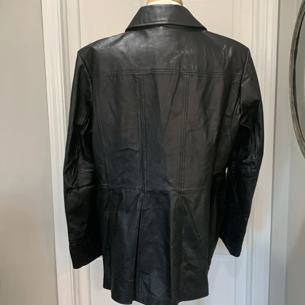 East 5th sz XL black genuine leather longer length coat